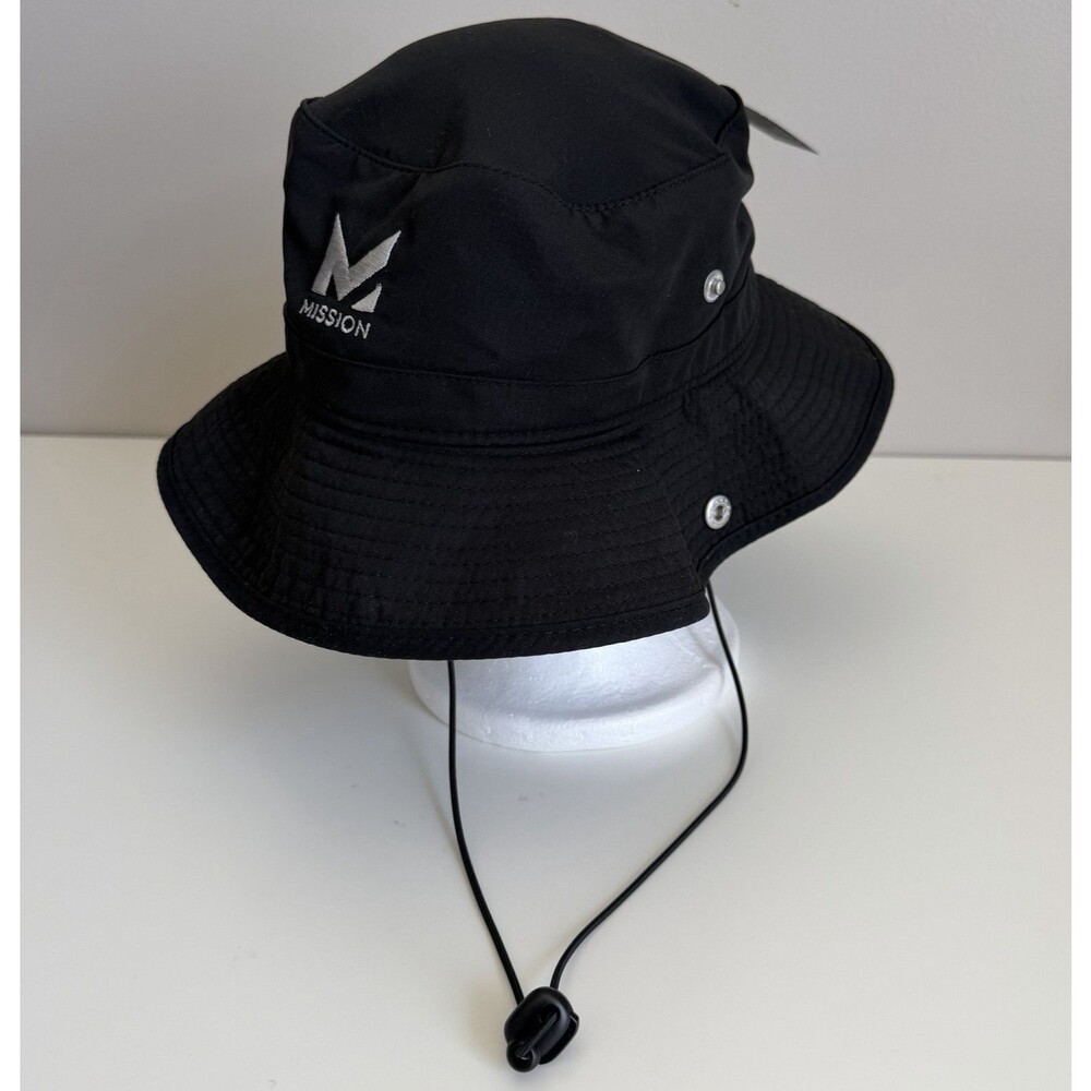 MISSION Men’s Black Solid Boonie Cooling Hat w/ Chin Strap, One Size NWT